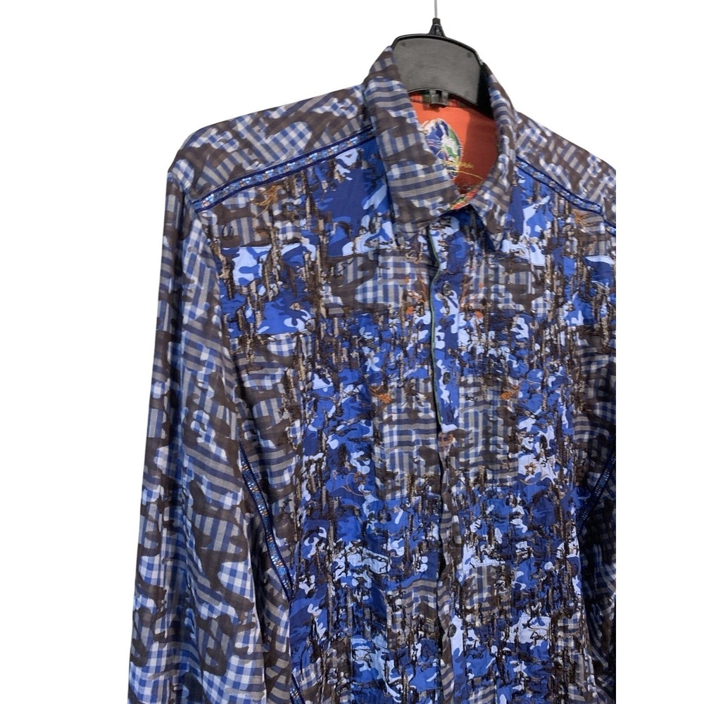 Robert Graham Blue Floral Camo Limited Edition Embroidered Shirt Men's L **Read - Picture 3 of 16